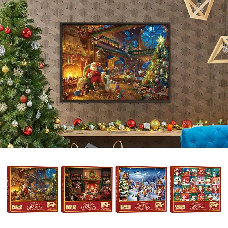 Countdown Calendar Puzzle Toy Christmas Advent Countdown 1008 Pieces Jigsaw Toy Family Game Night Parent-Child Interactive