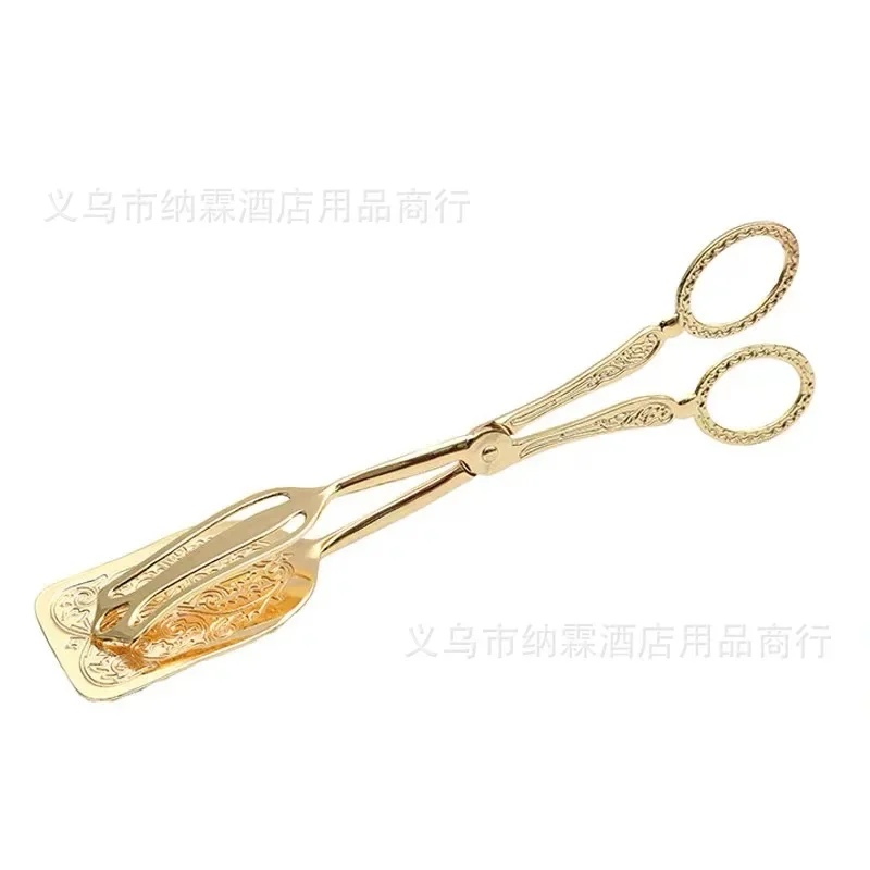 Vintage style Fruit Salad Cake Clip Buffet Food Tong Gold-plated Snack Cake Clip Salad Pastry Clamp Baking Barbecue Tool