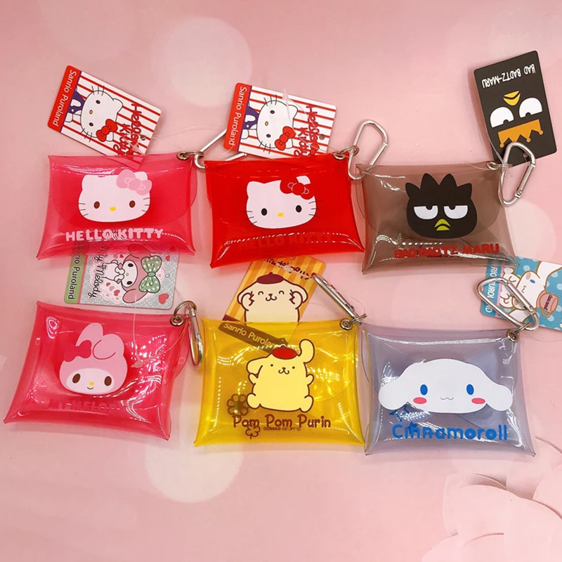 Porte-monnaie transparent en PVC mignon Sanrios, Hello Kitty, Kuromi, Cinnamoroll Melody, sacs de rangement pour clés