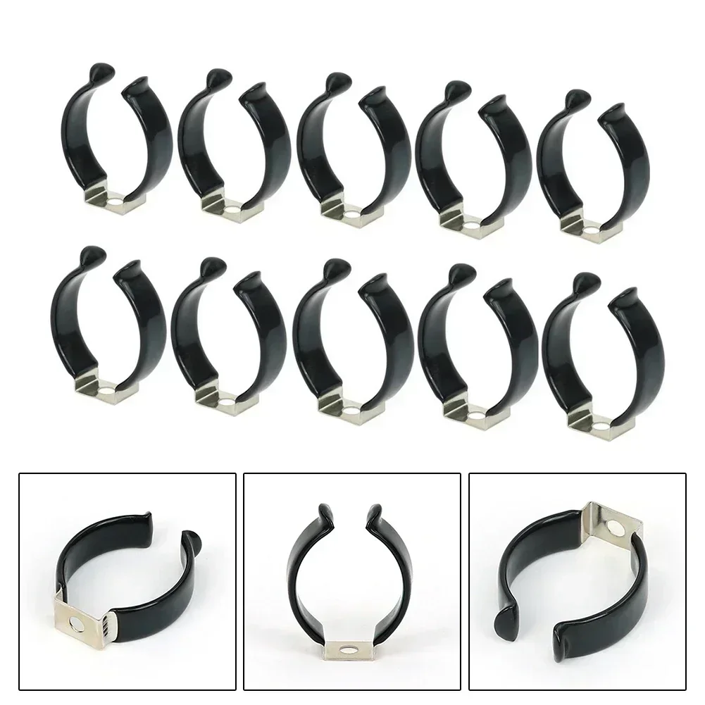 Clip per spugna a molla per strumento base stretta da 10 pezzi Morsetto per tubo Cinghia per attrezzi per carichi pesanti Clip per fibbia in gomma nera in acciaio inossidabile