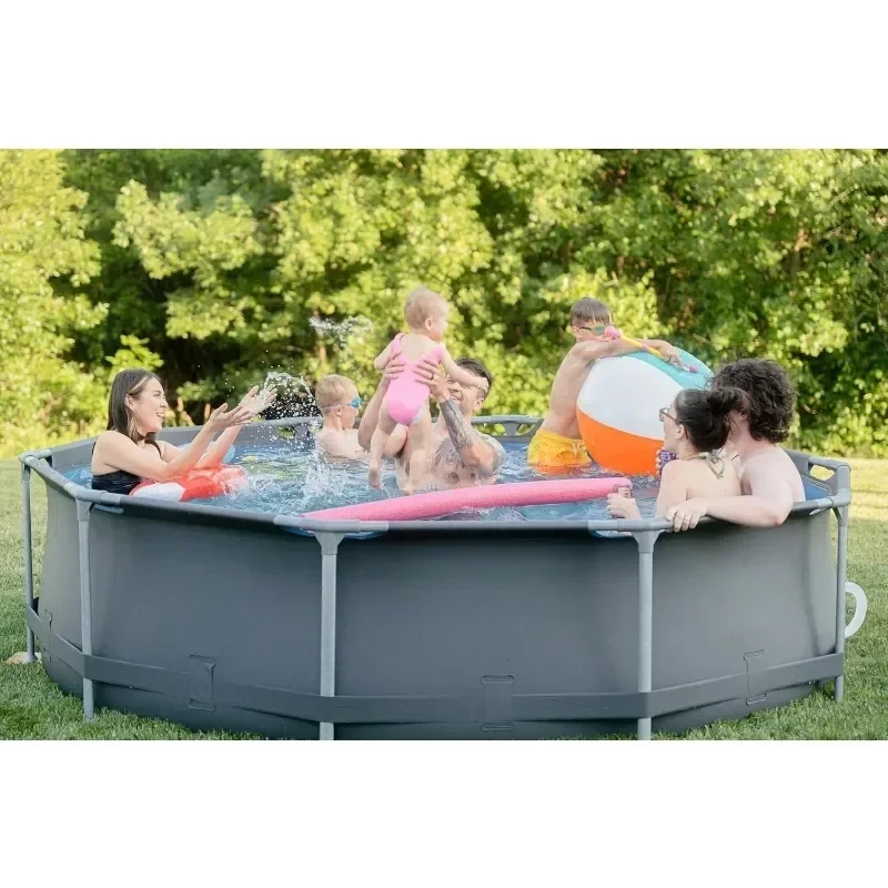 Rustproof Fiberglass Frame Backyard Above Ground Swimming Pool with 530-Gallon Filtration Pump for Adults