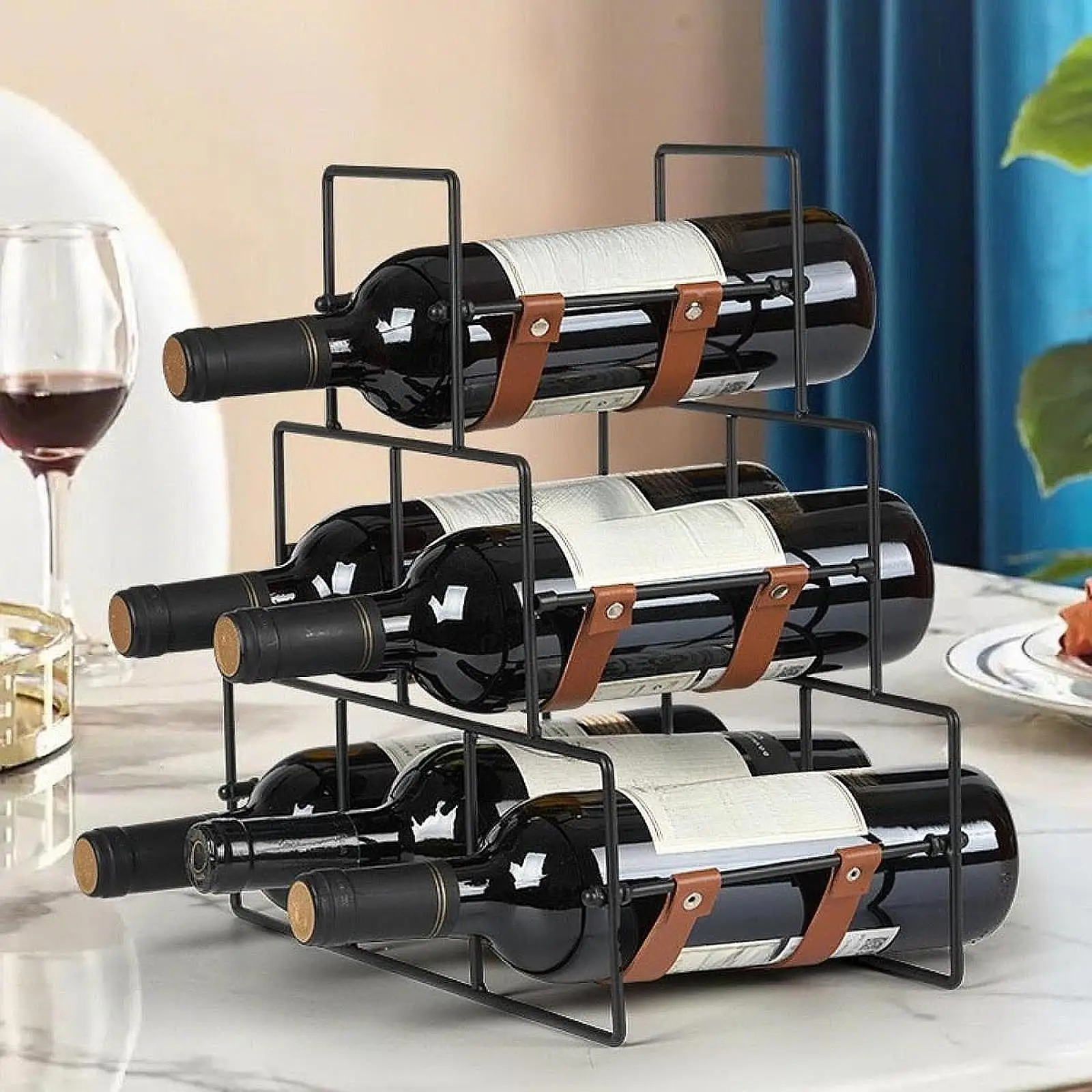 

Tabletop Wine Holder Hold 6 Bottles Modern Sturdy Decorative Wine Storage Shelf for Dining Room Restaurant Pantry Kitchen Hotel