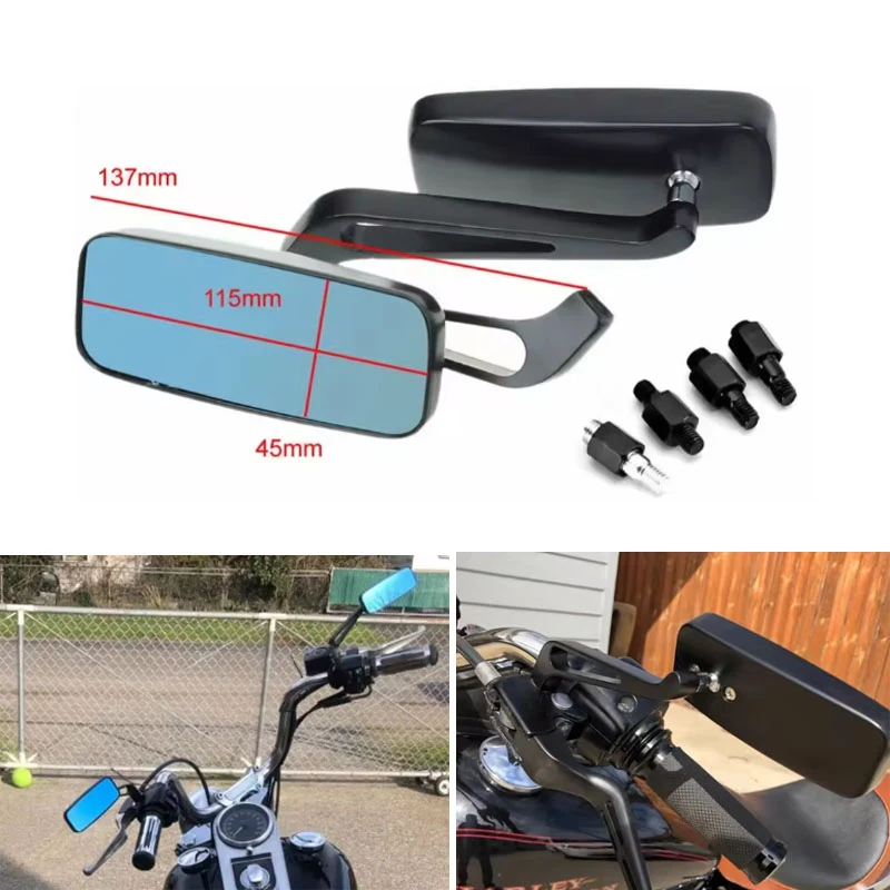 Universal Mobike Motorcycle Side Mirrors Handlebar Mount Rectangle Square Rear View Mirrors 8mm 10mm Black Smoke Blue Glass