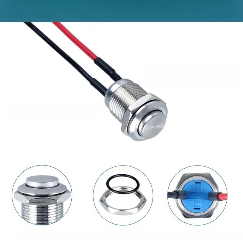 5 Stück 12mm Rundkopf-Drucktastenschalter aus Edelstahl, 1NO (normalerweise offen) mit vorgelötetem Kabel für Auto und Boot – Detail 2