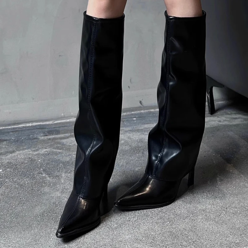 High Boots Women Pointed Toe High Heels Shoes Elegant Sexy Woman Chelsea Boots 2025 Autumn Designer Dress Pumps Botas De Mujer