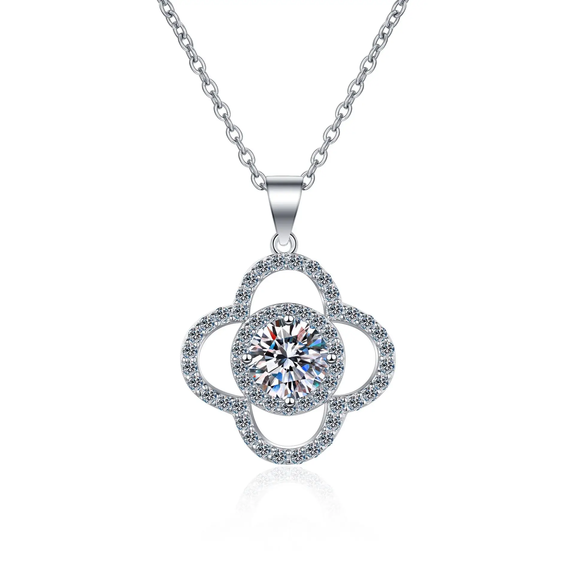 1.0ct مويسانيتي S925 قلادة فضية المعلقات للنساء مطلي Pt950 الجوف الزهور قلادة ساحرة مجوهرات الأزياء بالجملة