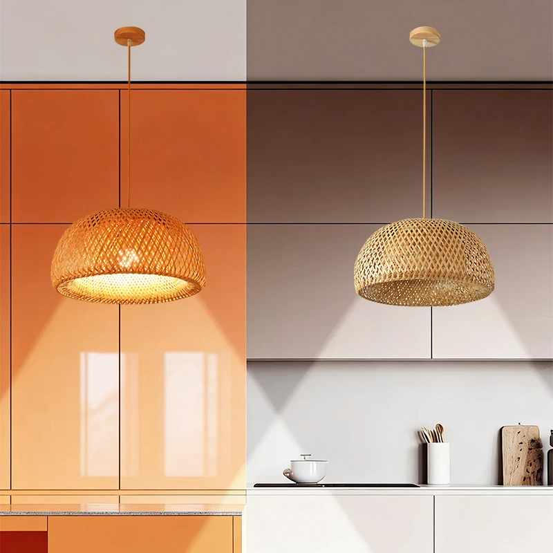 Hand Knitted Bamboo Pendant Light Retro E27 Chandelier Natural Rattan Wicker Desk Lamp for Bedroom Kitchen Lighting Fixtures view 3