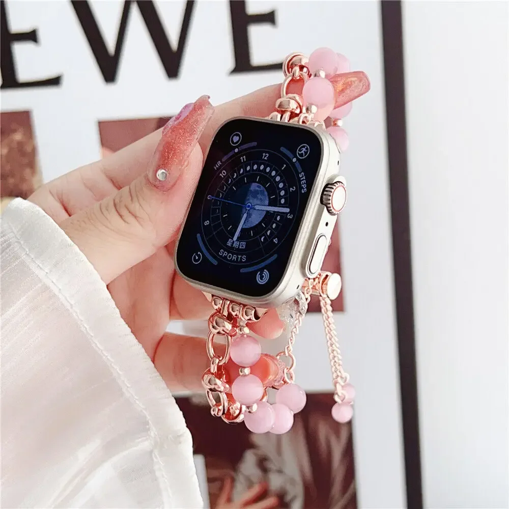 Jewelry Watch Band For Apple Watch Strap 40 4142 44 45 46mm 49mm Women Beads Belt For iWatch Series 10 9 8 7 6 SE 5 4 3 Bracelet