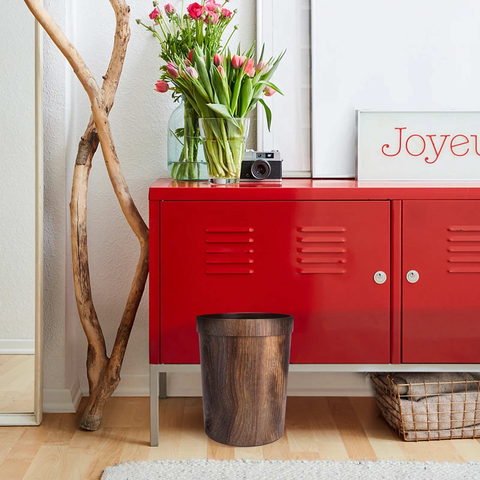 

Vintage Trash Home Garbage Bin Wood Grain Pp Material Home Office Bedroom Kitchen Garbage Bin Wastebasket Container