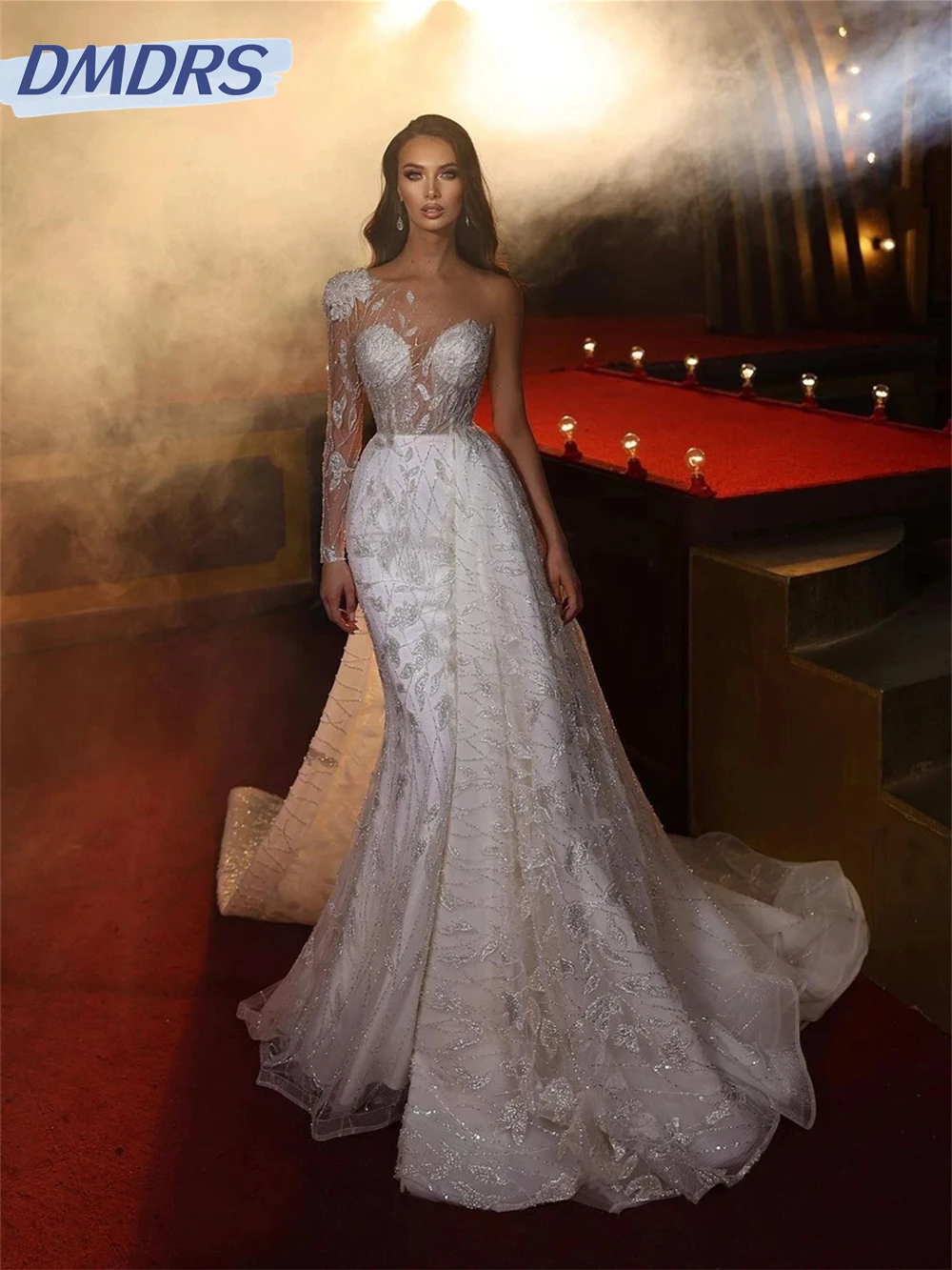 Vestido De novia con manga De un hombro, elegante vestido De baile De lujo, línea A, vestido De ensueño, 2024