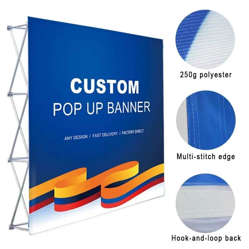 Hot Selling 250g Cloth Smooth Straight Grain Display Curtain, Size 7.5x15ft/7.5x7.5ft, with Bracket and LED Lighting