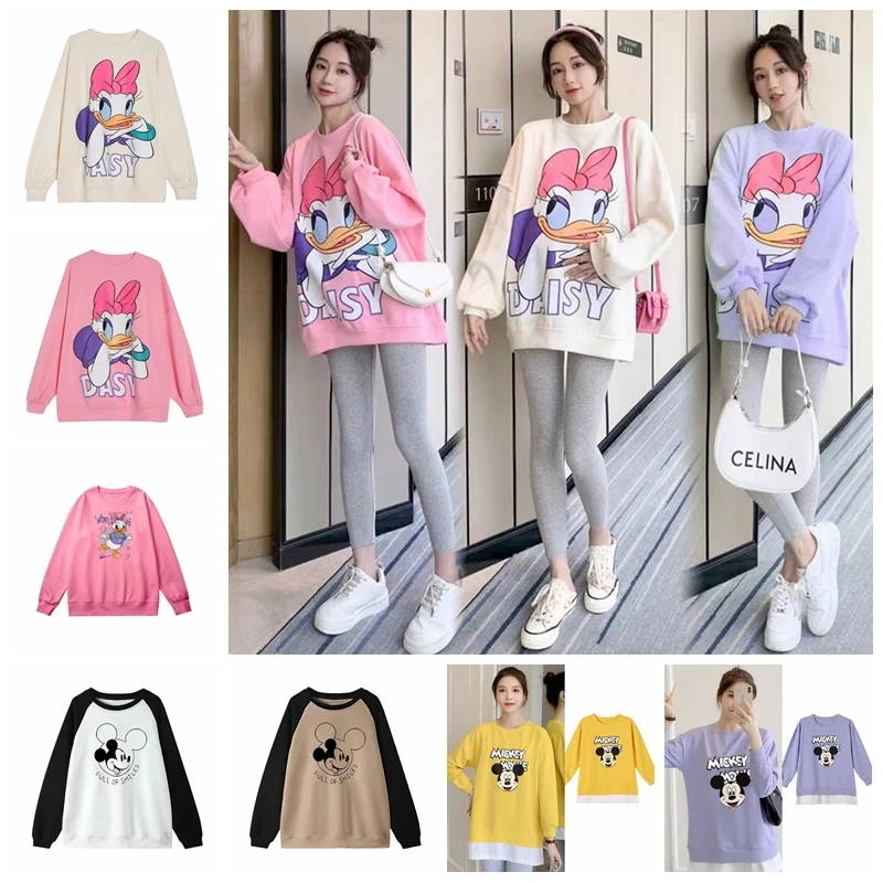 ربيع الخريف الأمومة البلوز الكرتون ميكي ديزي طباعة ملابس حريمي الحوامل طويلة الأكمام تي شيرت لطيف الحمل بلايز المحملة
