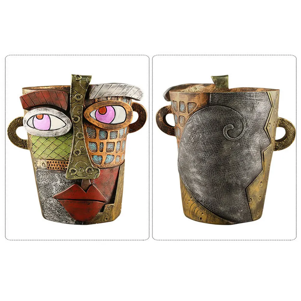 Resin Abstract Beauty Face Flower Pot Abstract Face Flower Pot Colorful Face Abstract Planter for Plant Lover Gift