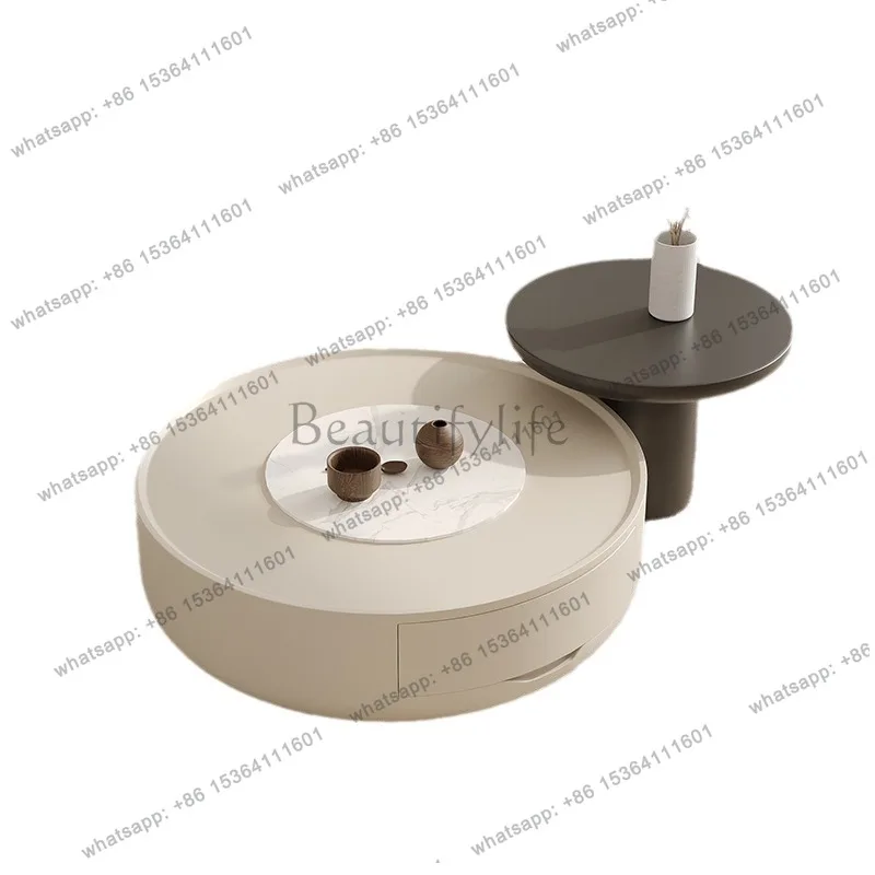 

Cream style coffee table living room home French light luxury coffee table modern simple round small apartment