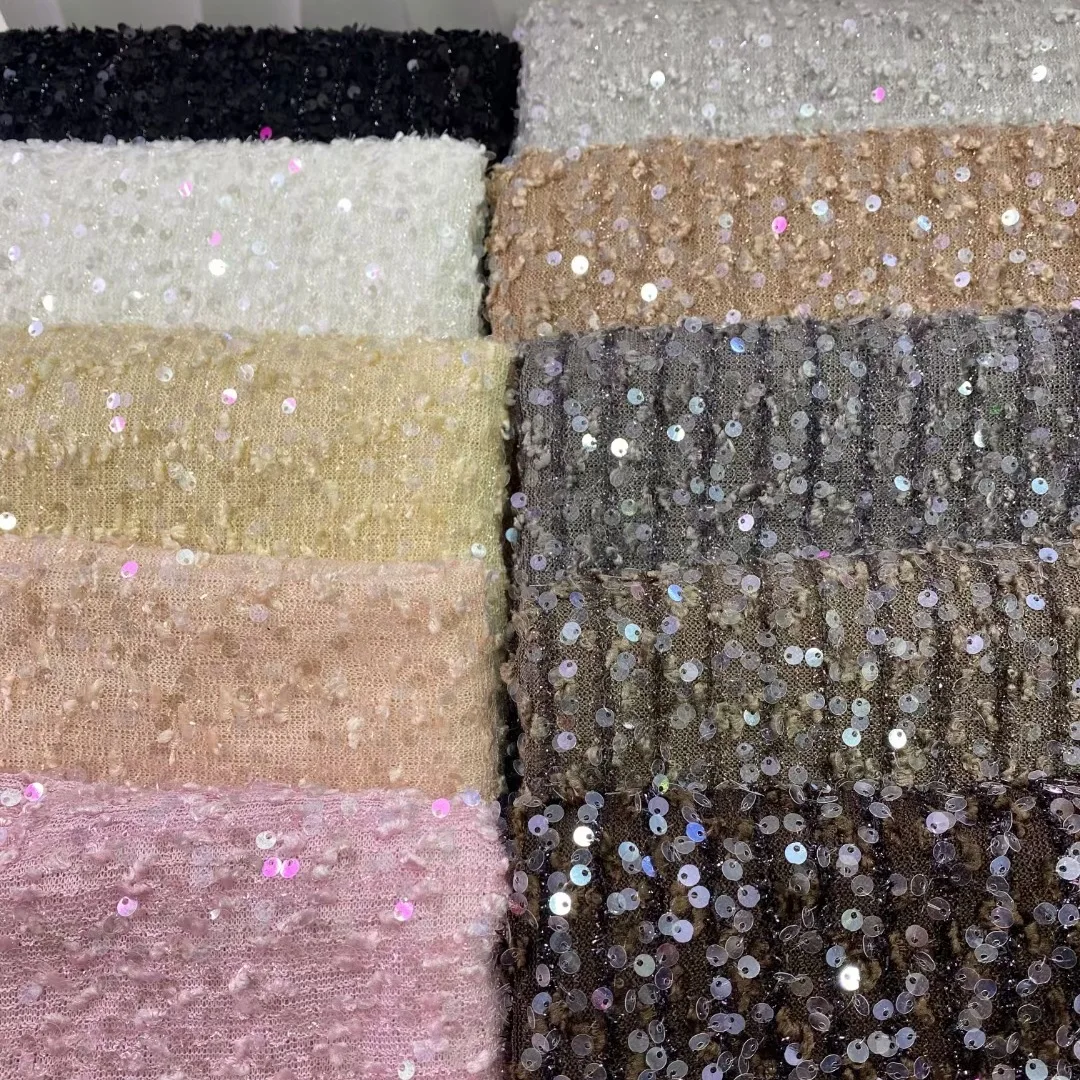

New heavy-duty sequin embroidered coarse woolen fabric,coarse-spun women's clothing fabric for shoes,hats,bags,home textiles