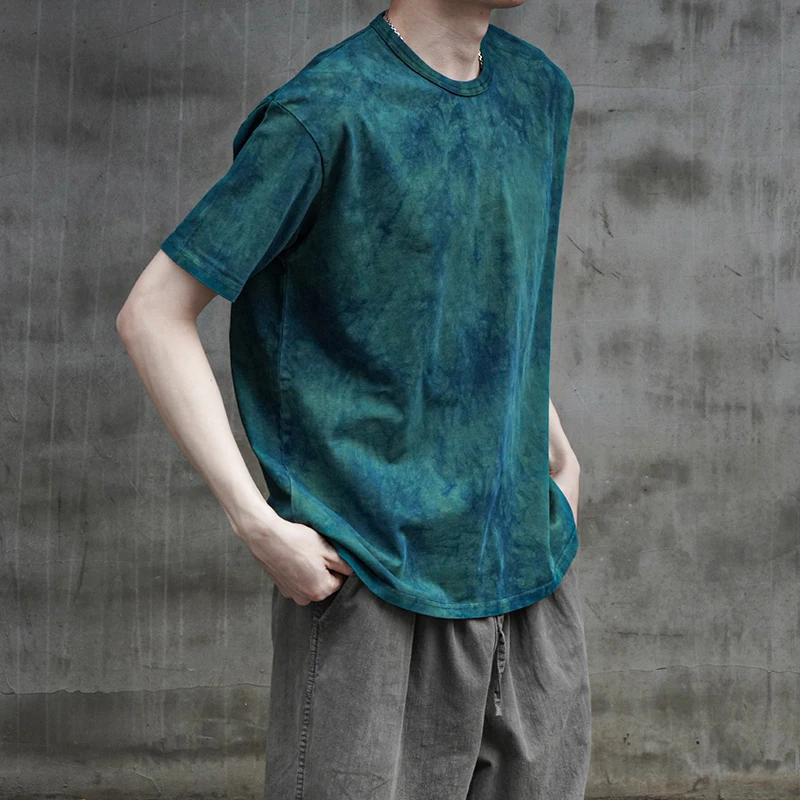 

Футболка Well Blue Dyeing с коротким рукавом, традиционная ручная окраска тай-дай, узор «Ледяные цветы», повседневный крой, хлопок, круглый вырез горловины