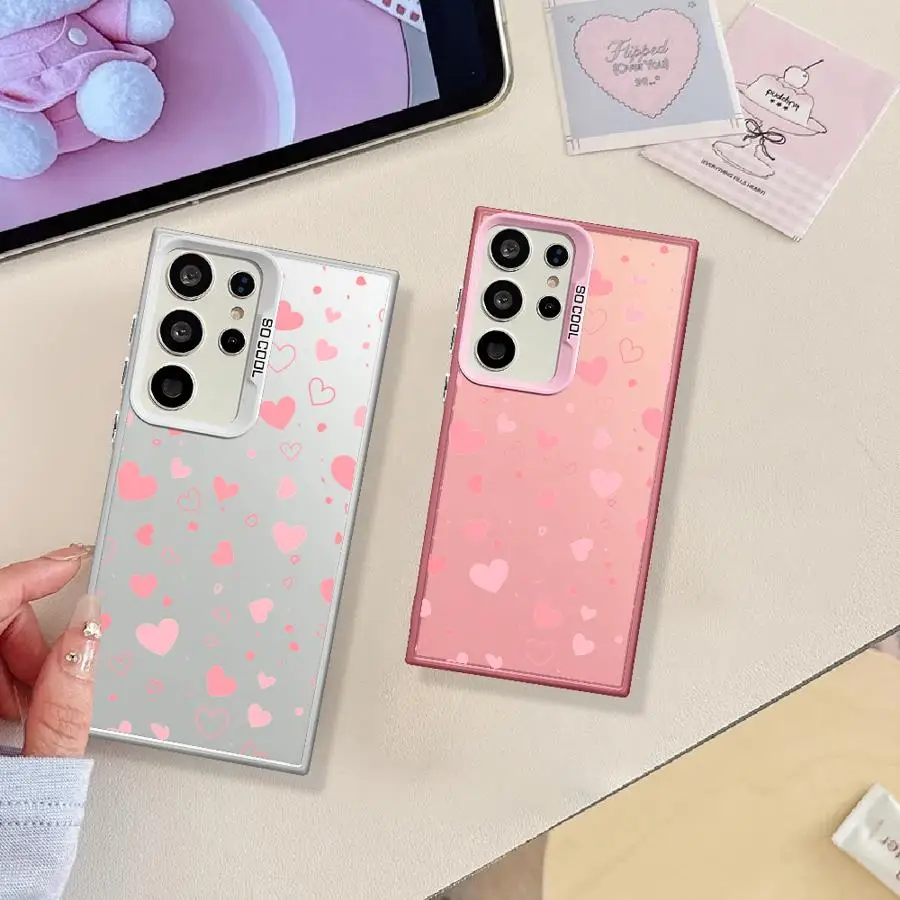 Phone Cover Case for Samsung Galaxy S26 S25Edge S24 FE S21 S25 S20 FE S22 Ultra Note 20 Ultra S23 Pink Heart