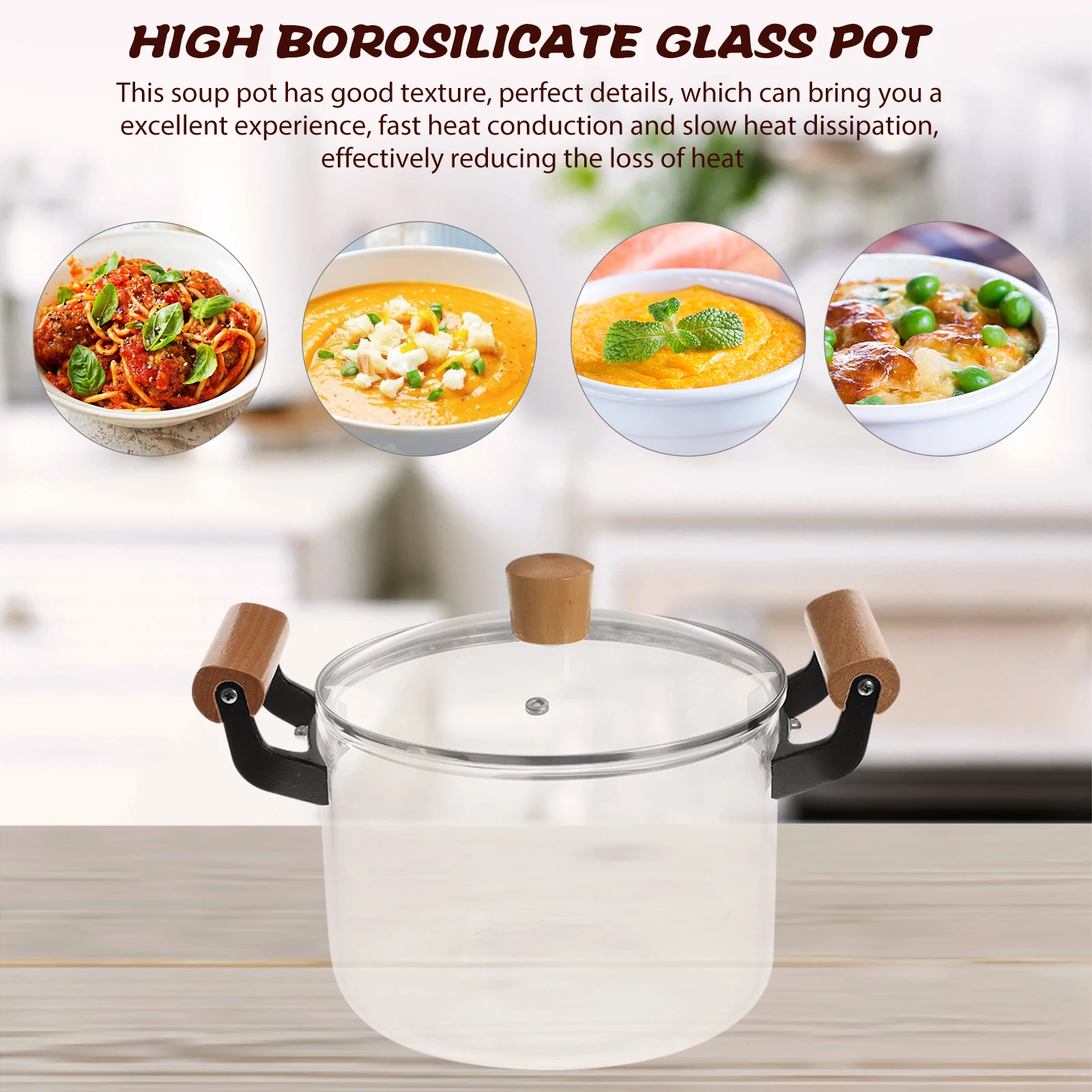 

Glass Cooking Pot Stove Clear Soup Pot Double Handle Heat Resistant Glass Pan for Home Kitchen Stew Boiling Cooking