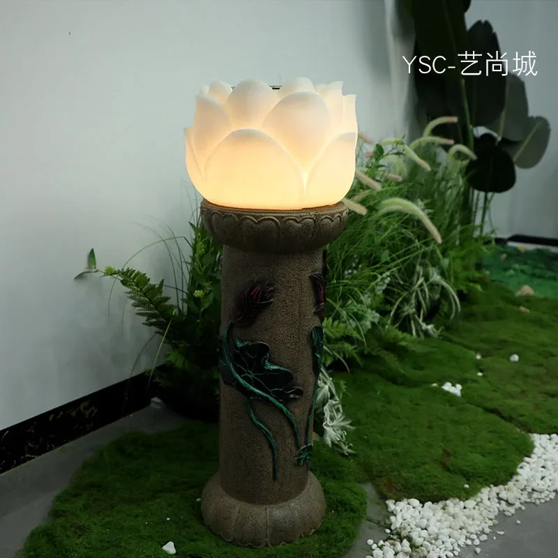 Garden Terrace Solar Garden Light Outdoor Landscape Decoration Landscape Light Three-dimensional Relief Chinese Zen Lotus Light