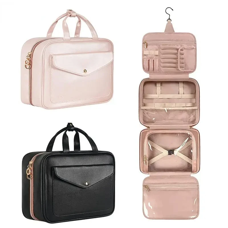 Large Capacity PU Leather Travel Hanging Toiletry Bag Storage Bag Cosmetic Bag Suitable For Women And Girls Travel Organizer