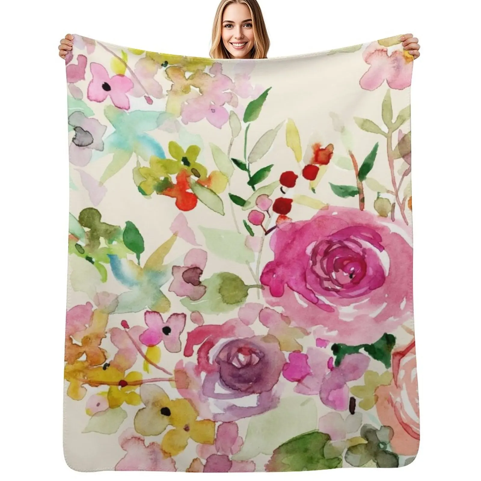

Romantic watercolor roses Throw Blanket Bed linens Quilt Baby warm winter Blankets