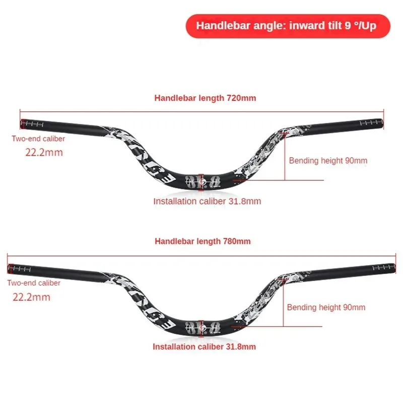 Lunje Mountain Bicycle Handle Bar Handlebar 90mm Tall Angle Handlebar 720/780mm Handle MTB Accessories mtb parts bicycle handle
