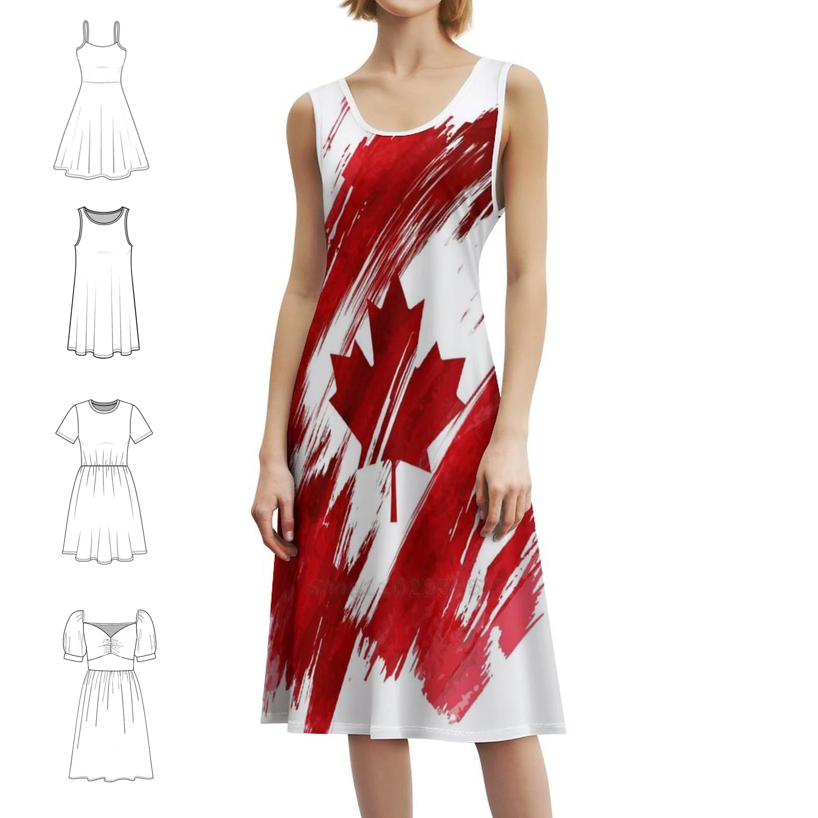 كندا الكورية نمط فستان كاجوال للنساء بسيط يوميا مكتب سيدة فساتين كندا كندا العلم كندا امرأة كندا فستان المرأة