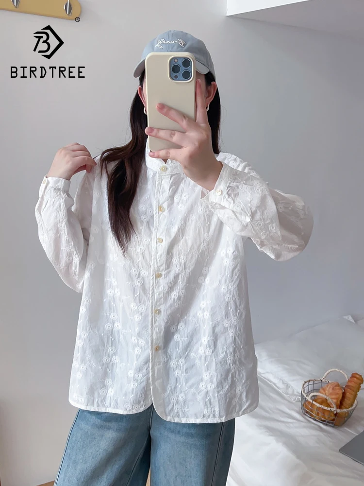New 2026 Autumn Women Cotton Long Sleeve Shirt, Ruffled Embroidery, Mori Girl Chic French Preppy Style Loose Blouse T68948CC