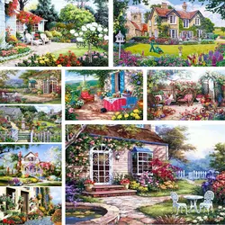 Landscape House Garden Cross Stitch Full Kit DIY Embroidery Painting Handicraft Handmade Handiwork Promotions Room Decor Magic