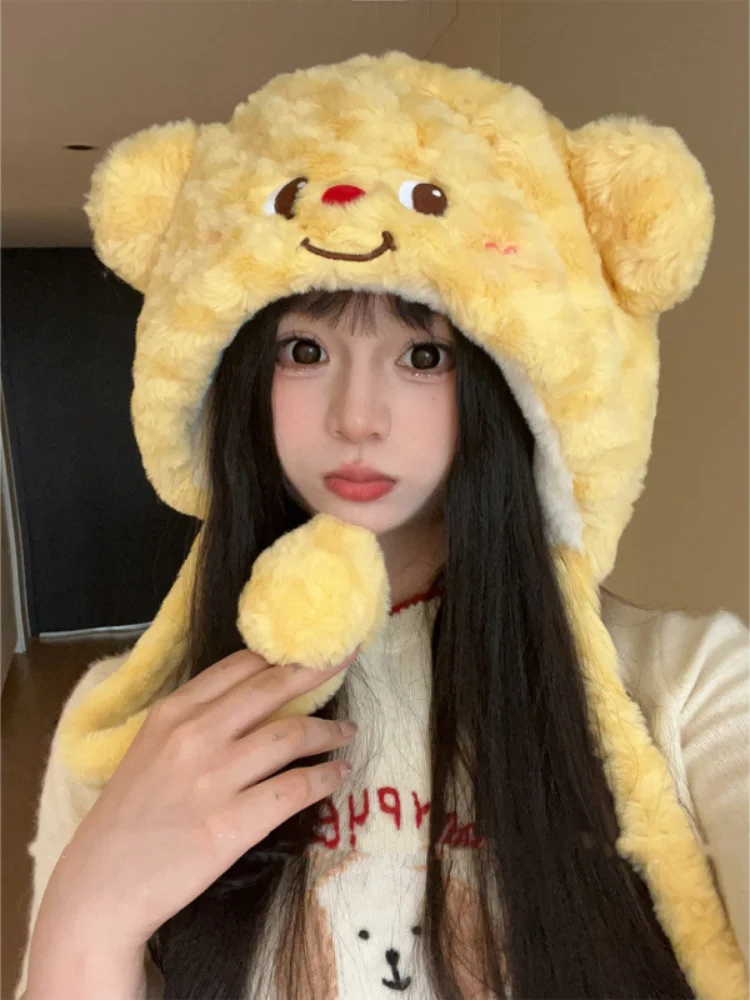 

Cute Bear Plush Beanie Women's Warm And Cold-protective Knit Hat Winter Outdoor Windproof Christmas Hat New Year's Gift