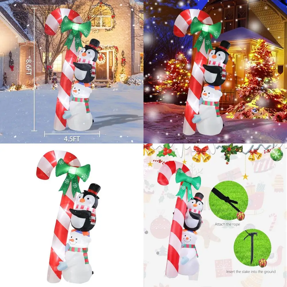 

Гигантский рождественский надувной уличный декор длиной 8,6 футов: снеговик со светодиодной подсветкой и конфетная трость пингвина для праздничного двора