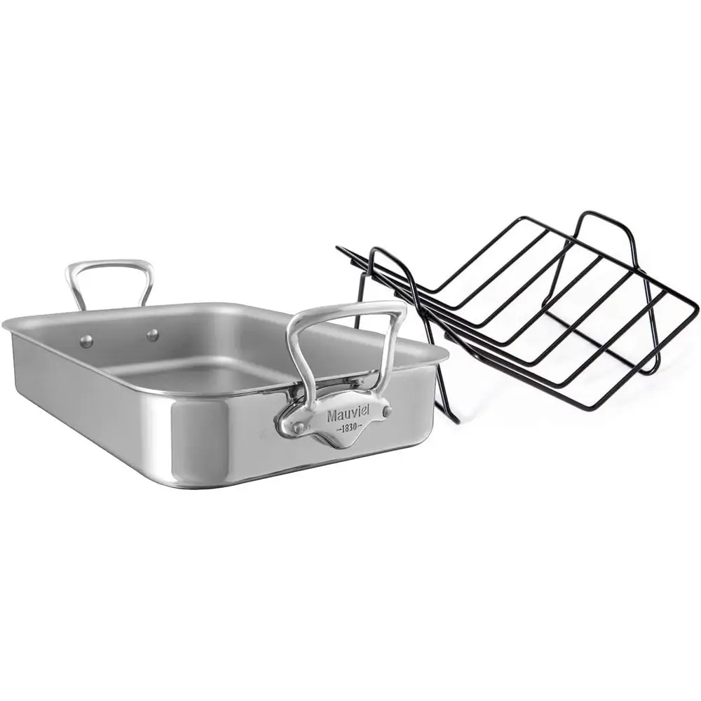 

Mauviel M'Cook 5-слойная полированная жаровня из нержавеющей стали с решеткой и литыми ручками из нержавеющей стали, 15,7 x 11,8 дюймов, сделано во Франции