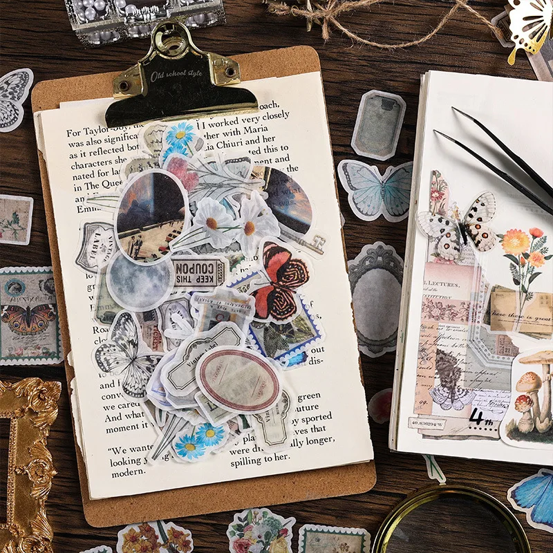 MOHAMM 40 Sheets Washi Paper Sticker Flower Butterfly Decal Creative Handbook Material