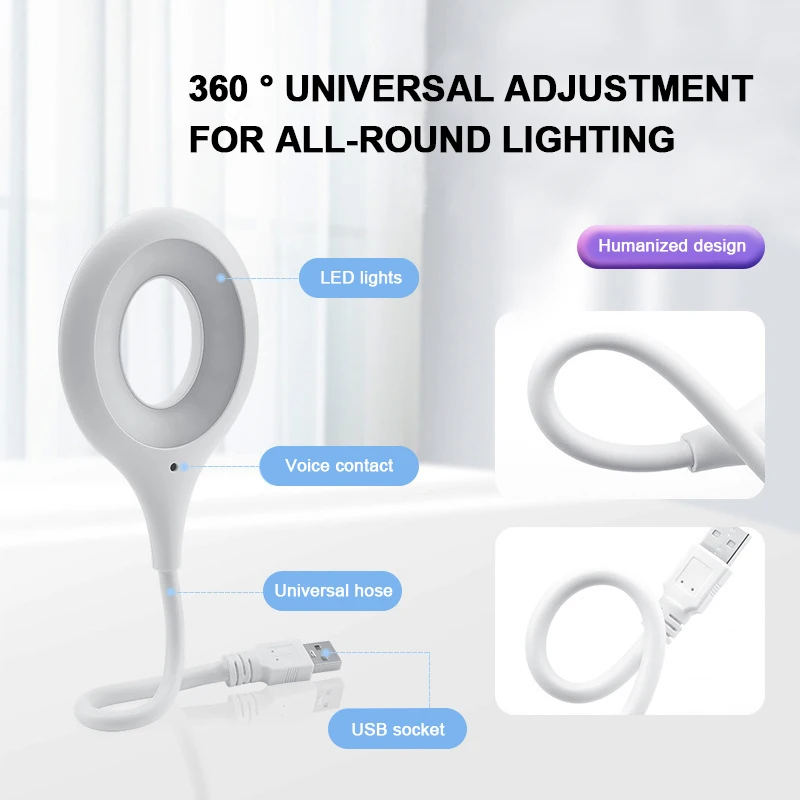 Portable LED Book Light USB Flexo Led Desk Lamp Intelligent Voice Reading Lamp For Computer PC Laptop Ring Eye Care Lighting