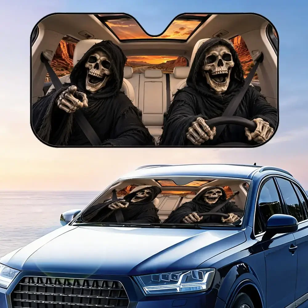

Funny Grim Reaper in Cloak Sun Visor Car Windshield Sunshade UV Protection Reflective Foldable Heat Insulation Cover