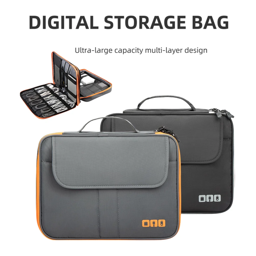 Electronics Organizer Case,Travel Cable Organizer Bag,Water Resistant Double Layers Pouch for Cable,Cord,iPhone,iPad,Power Bank