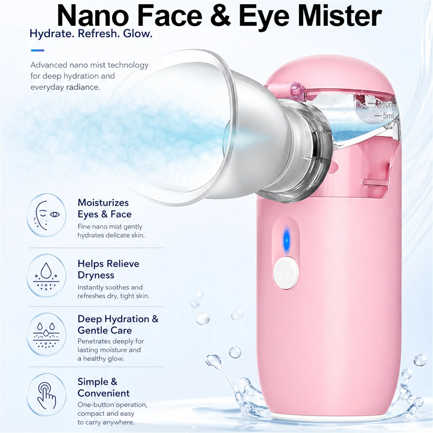 2 in 1 Protable Eye Mist Steam Sprayer Mini Eye Moisturizing Cleaning Soothing Steamer for Dry Tired Eyes and Facial Skin Care