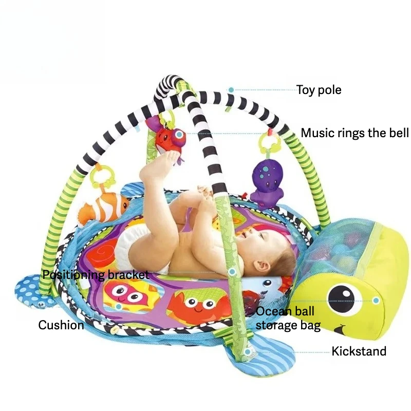 سجادة لياقة بدنية للأطفال 3 في 1 مجهزة بـ 18 كرة سجادة زحف على شكل حيوانات كرتونية مع حوض سباحة على شكل كرة أوشن، مركز أنشطة اللعب التعليمي #4