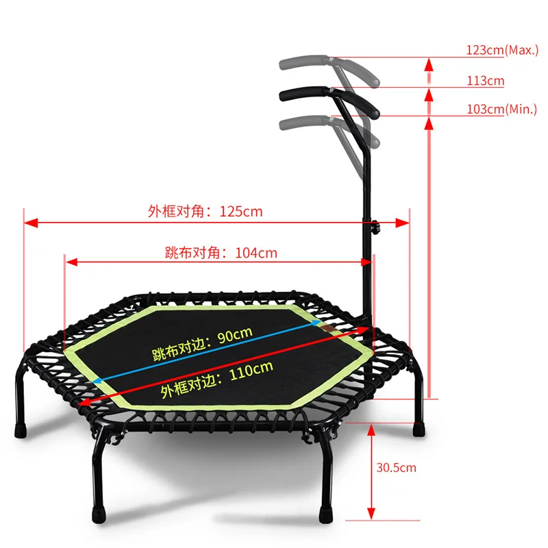 Foldable Fitness Trampoline with Handle, Silent Rebounder for Home Gym, Cardio Low Impact Workout for Adults Kids