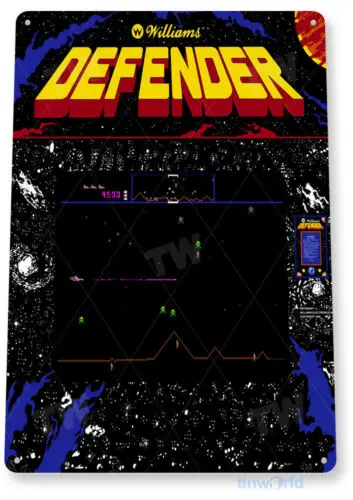 1p,Defender Arcade Sign, Classic Arcade Game Marquee, Game Room Tin Sign B065