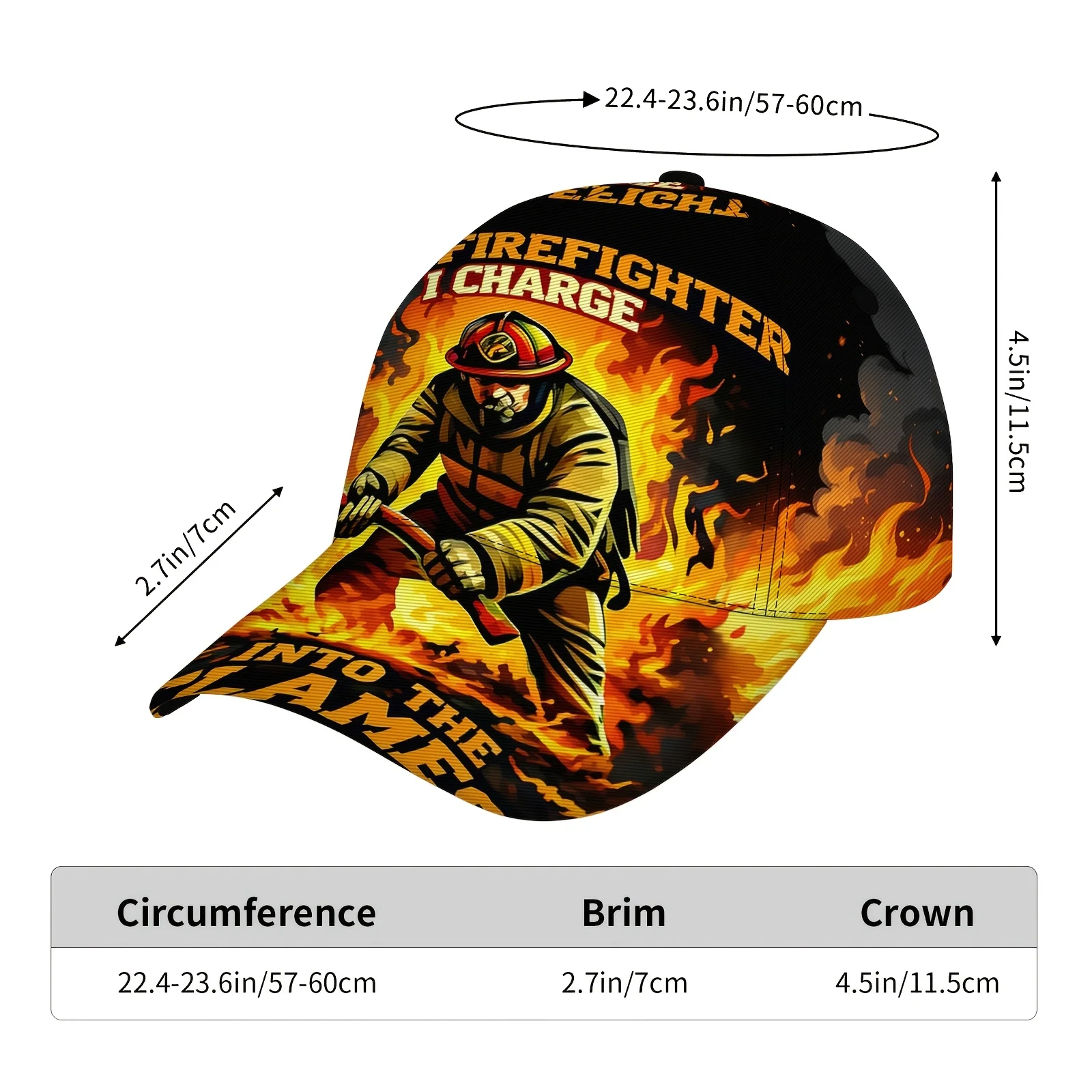 Customization Firefighter Flame Slogan Print Baseball Cap Duckbill Cap Sturdy Fabric Unisex Hat For Fire Service Daily Outfit