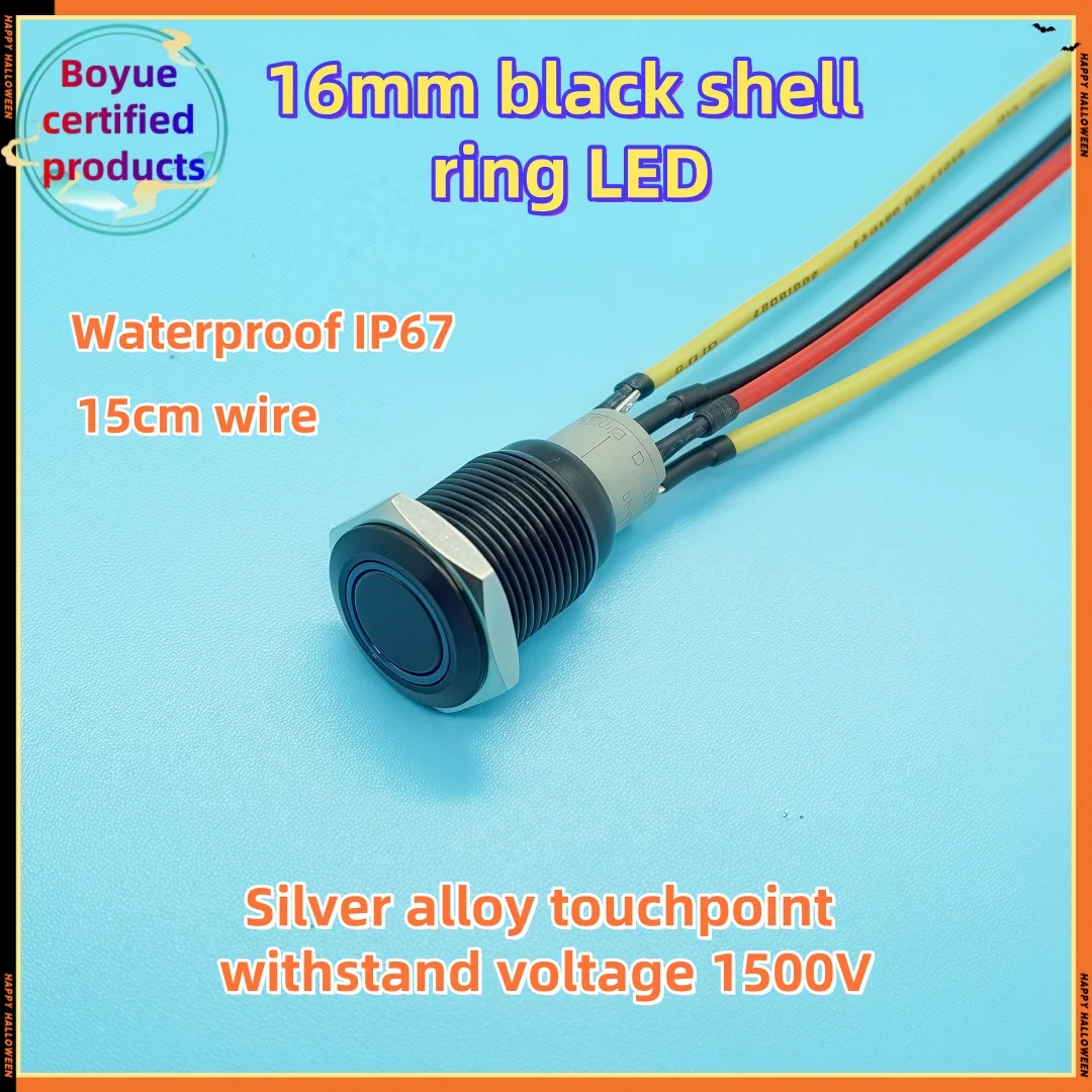 Wholesale 16mm black push button switch,black housing latching/momentary car modification angel eyes switch,12V24VLED/pf