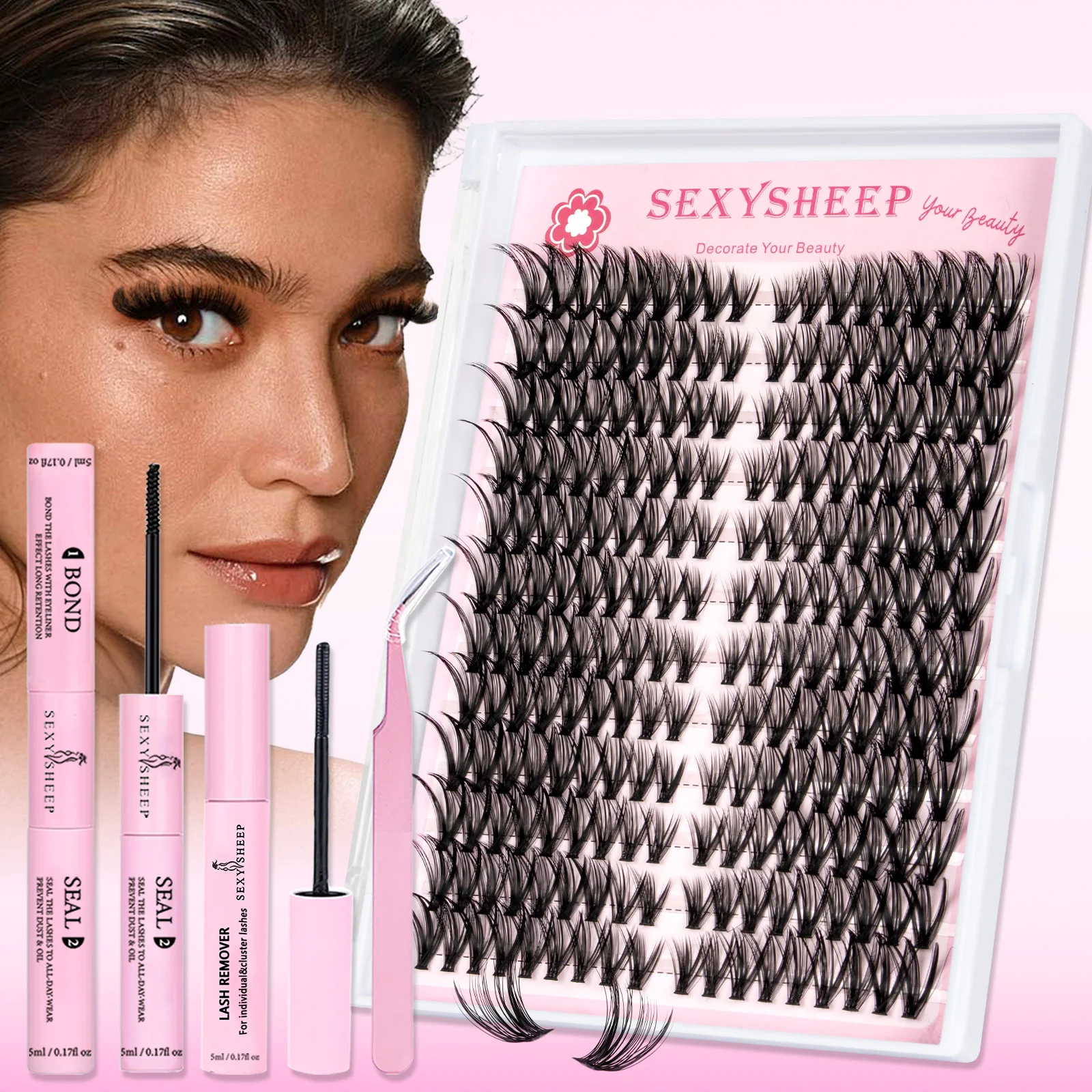 Kit de Pestañas Postizas DIY, Pestañas de Gato, Kit de Extensión de Pestañas, Adhesivo y Sellador para Pestañas, Removedor de Pegamento, Herramienta de Maquillaje