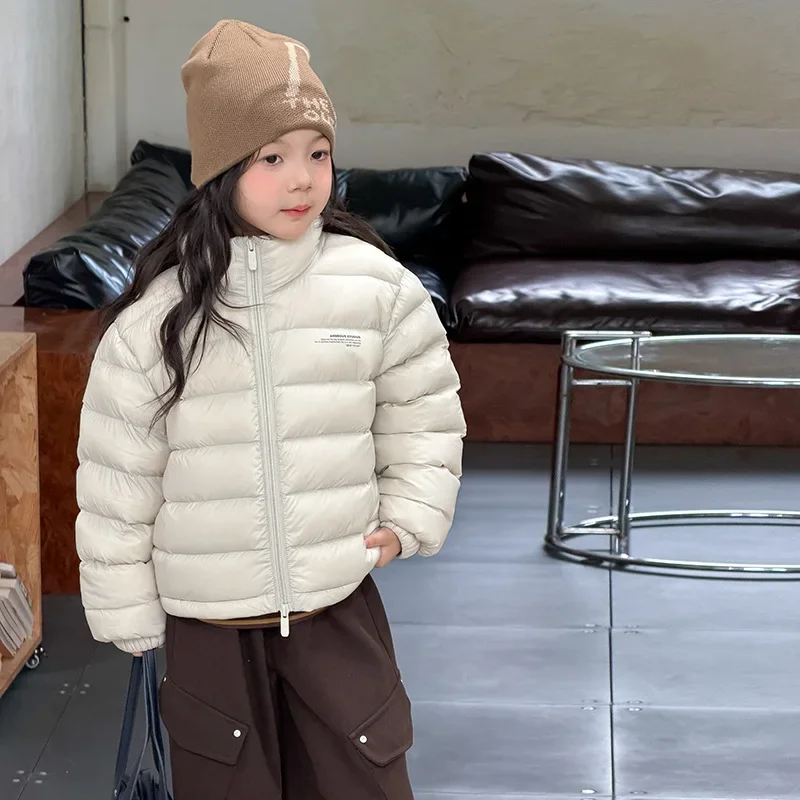 

Children Clothing Kids Coat Parent-child Neutral Style Basic Thick and Warm Lettered Stand-up Fashionable Simple Down Jacket