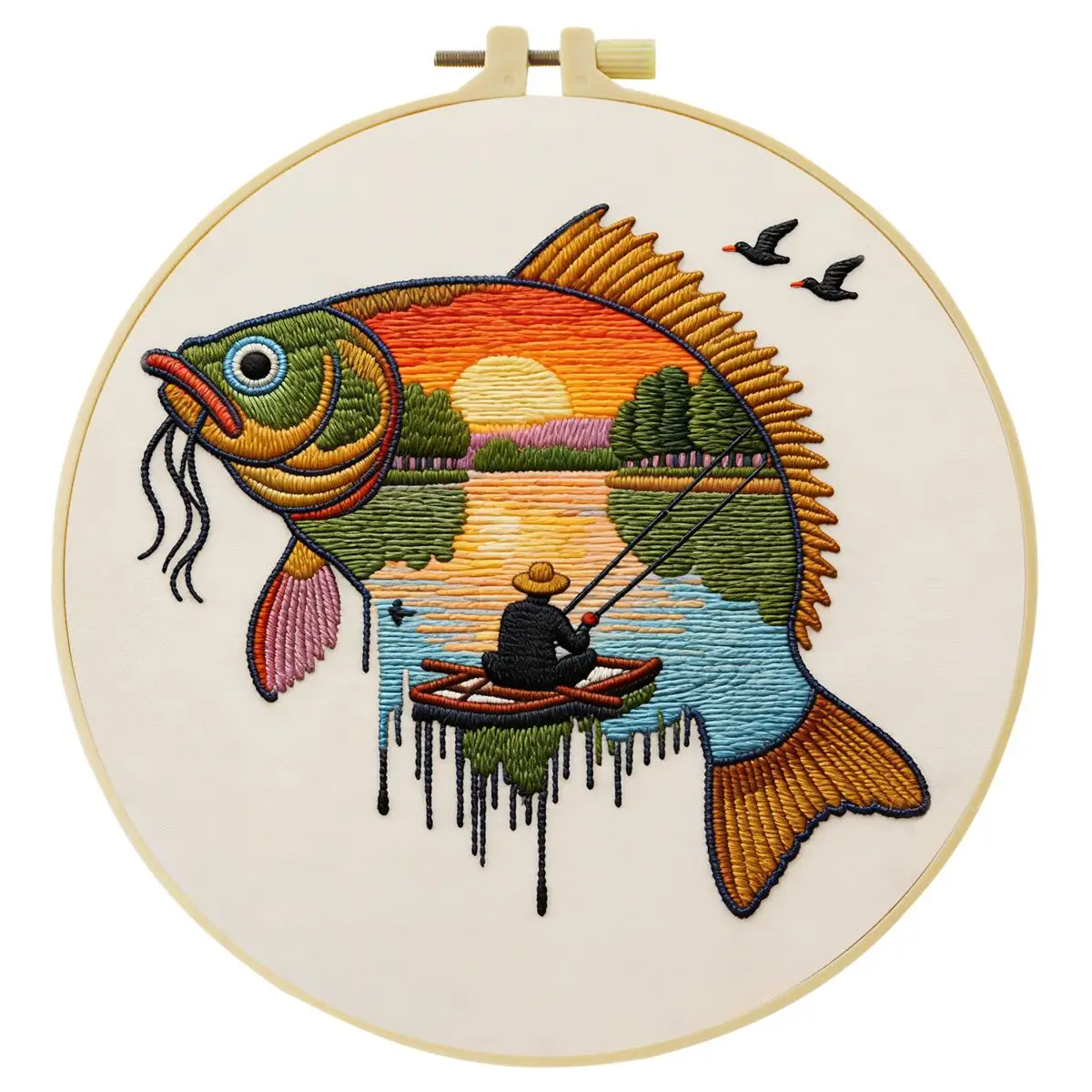 1 Stück 20X20CM/15X15CM 7,87/6,3 Zoll Fisch-Stickerei-Starter-Kit DIY-Kit DIY-Stickerei-Set Handarbeiten Heimdekoration Bastelmalerei – Detail 3