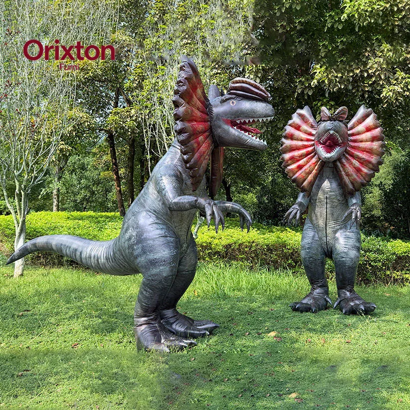 2.4M Giant Double Ridgeback Inflatable Mascot Costume Realistic Frilly Dinosaur Inflatable Costume