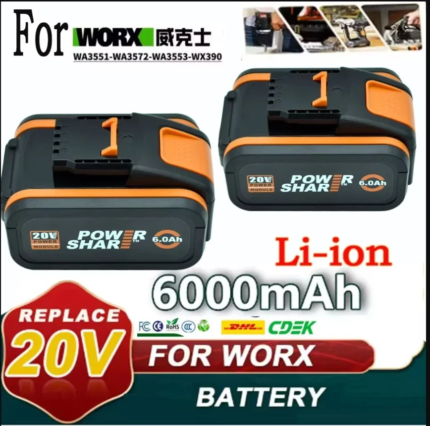

Latest Worx 20V 10.0Ah lithium battery rechargeable WA3553 WA3551 WA3553. suitable for all Worx electric and gardening tools