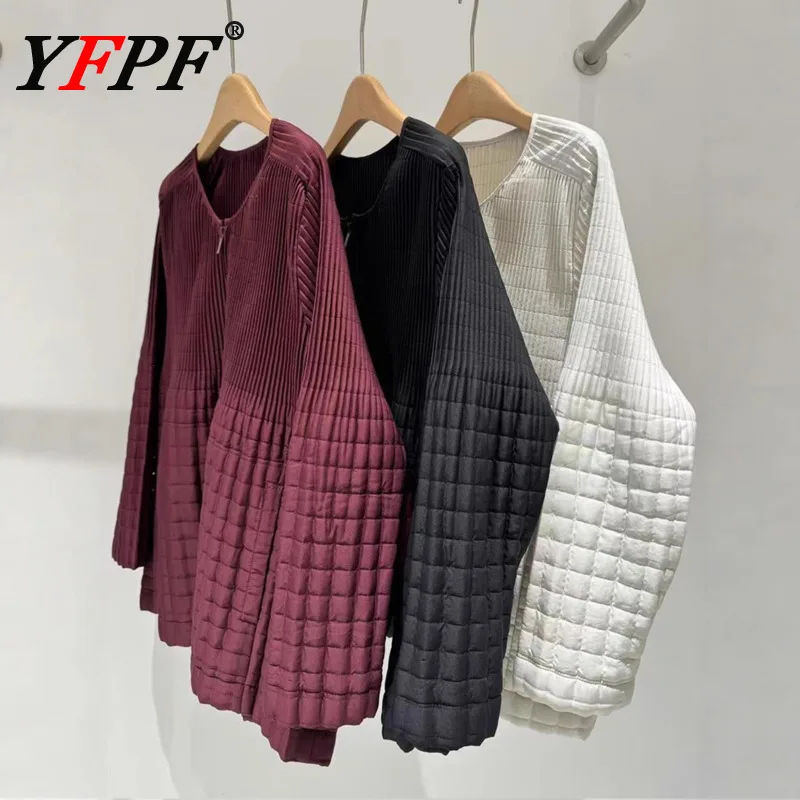 

YFPF осенне-зимняя новая куртка женская хлопковая однотонная плиссированная с длинными рукавами универсальное пальто повседневная одежда 2025 года