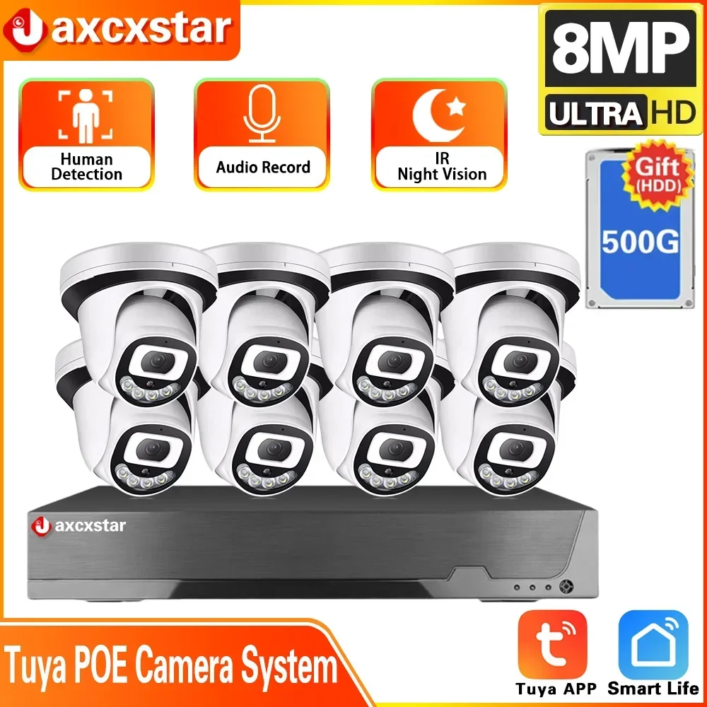 

8CH 4K Tuya POE NVR Security System 8MP/5MP Outdoor Waterproof Home Smart CCTV Set Gun Camera Video Security Protection camera