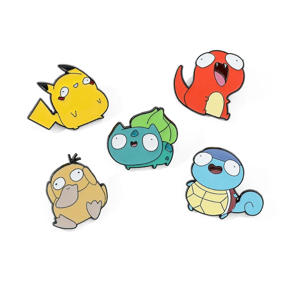 5 Broches de Dibujos Animados Personalizados de Pikachu, Squirtle y Psyduck, Pin de Esmalte, Insignia de Metal, Joyería, Accesorios para Ropa y Mochilas, Regalo